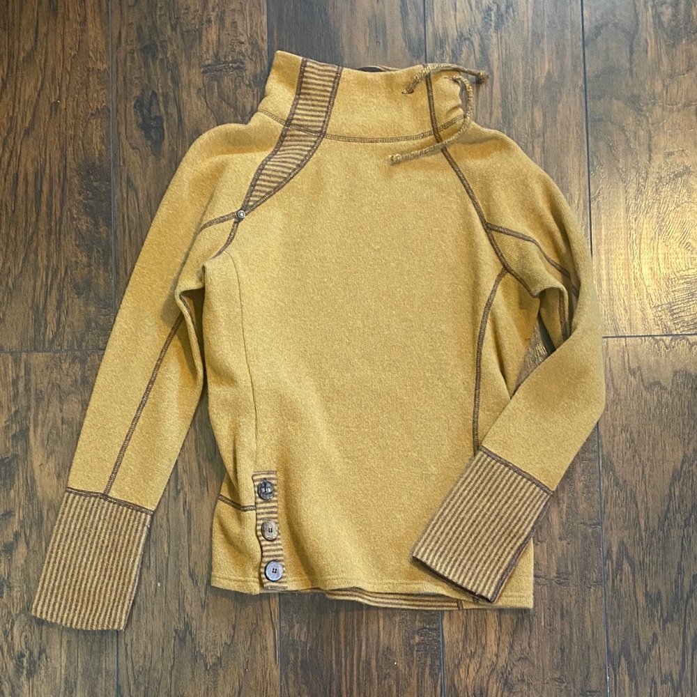Prana Mustard Cowl Neck Sweater with Button Accents